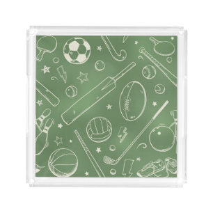 Green Sports Pattern Acrylic Tray