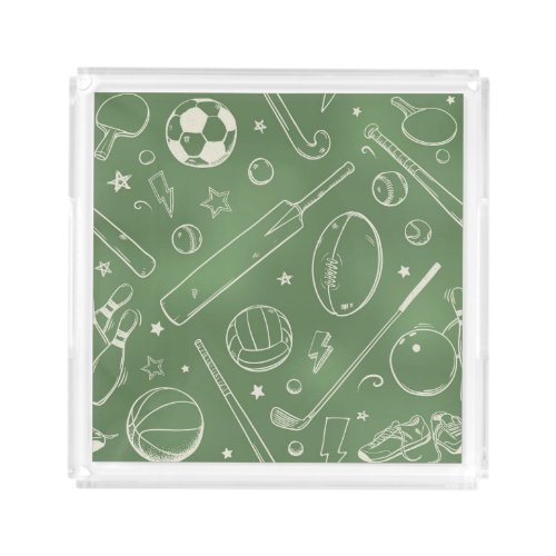 Green Sports Pattern Acrylic Tray