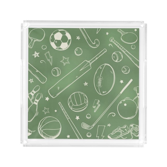 Green Sports Pattern Acrylic Tray (Front)