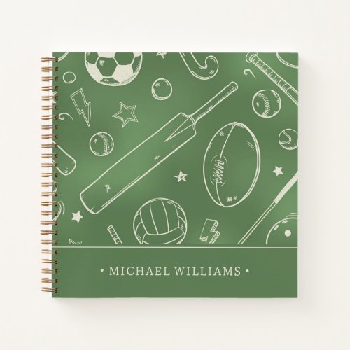 Green Sports Pattern  Add Your Name Notebook