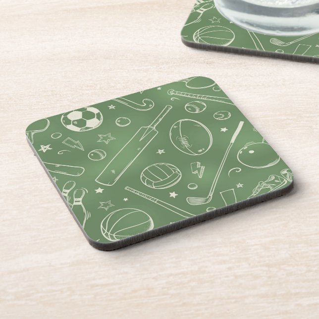 Green Sports Pattern Beverage Coaster (Left Side)