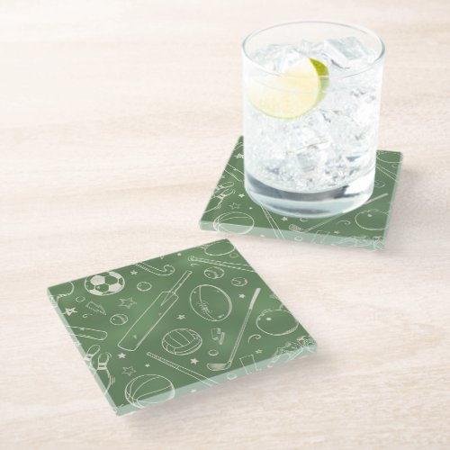 Green Sports Pattern Glass Coaster