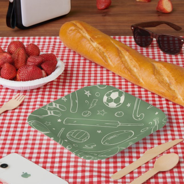 Green Sports Pattern Paper Plates (Picnic)