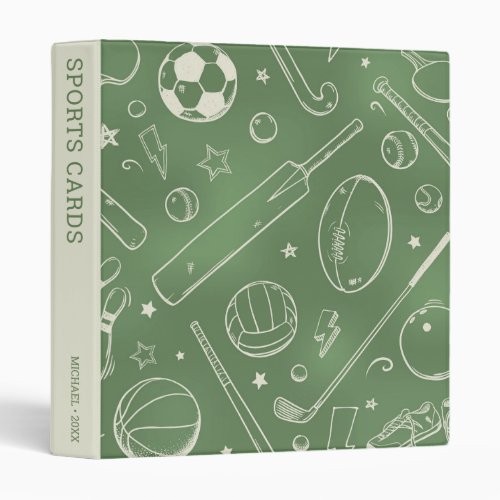 Green Sports Pattern  Sports Cards 3 Ring Binder