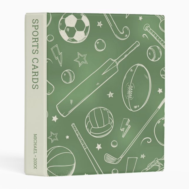 Green Sports Pattern | Sports Cards Mini Binder (Front/Spine)