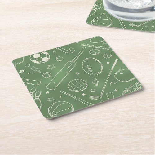 Green Sports Pattern Square Paper Coaster