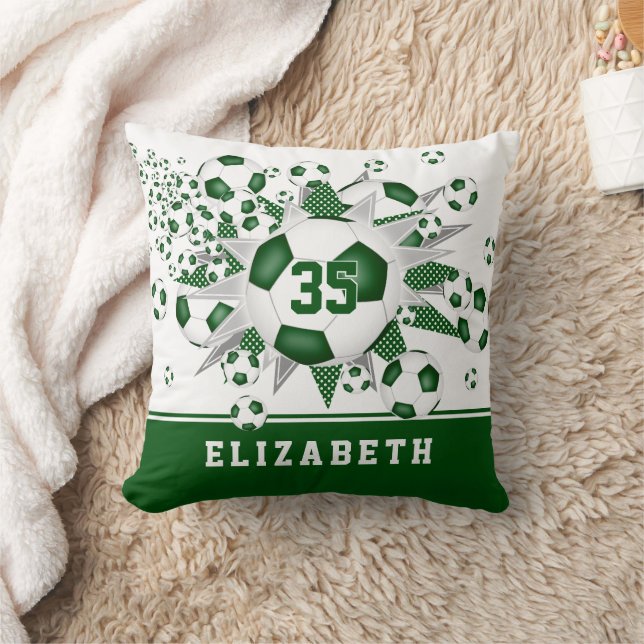 green sports room girls soccer balls stars throw pillow (Blanket)