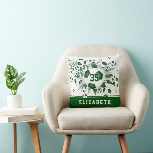 green sports room girls soccer balls stars throw pillow