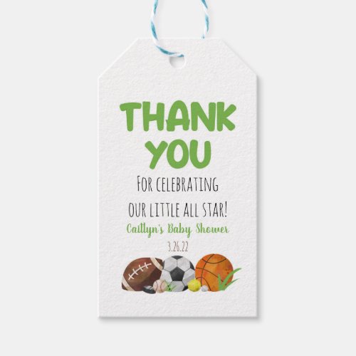 Green Sports Themed Baby Shower Favor Gift Tag