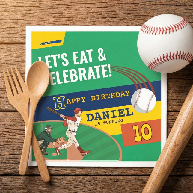 Green Sporty Baseball Batter Ball Kids Birthday Napkins (Creator Uploaded)