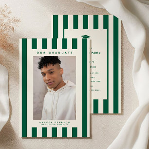 Green Sporty Stripes 2 Photo Graduation Party Invitation