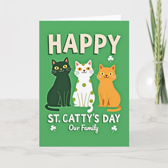 Green Spots Cat Family Card (Front)