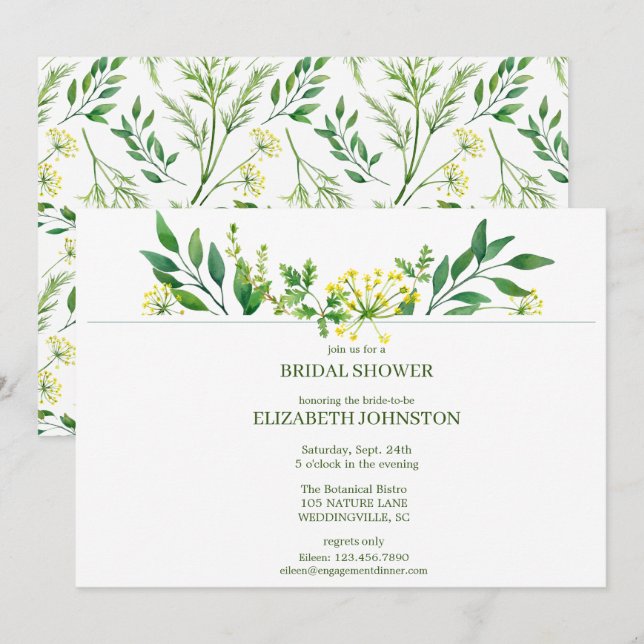 Green Spring Botanical Herbs Bridal Shower Party Invitation (Front/Back)