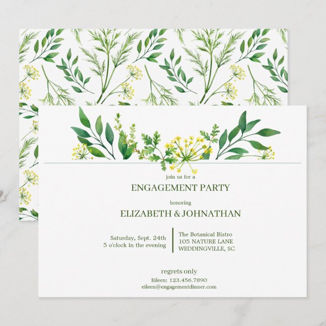 Green Spring Botanical Herbs Engagement Party Invitation (Front/Back)