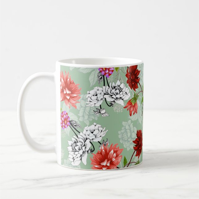 Green Spring Floral: Hand Drawn Coffee Mug (Left)