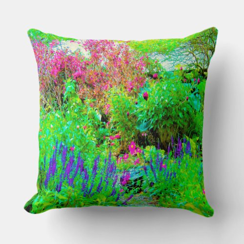 Green Spring Garden Landscape with Peonies Throw Pillow