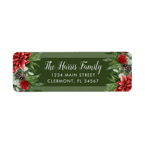 Green Spruce Pinecone and Poinsettia Label