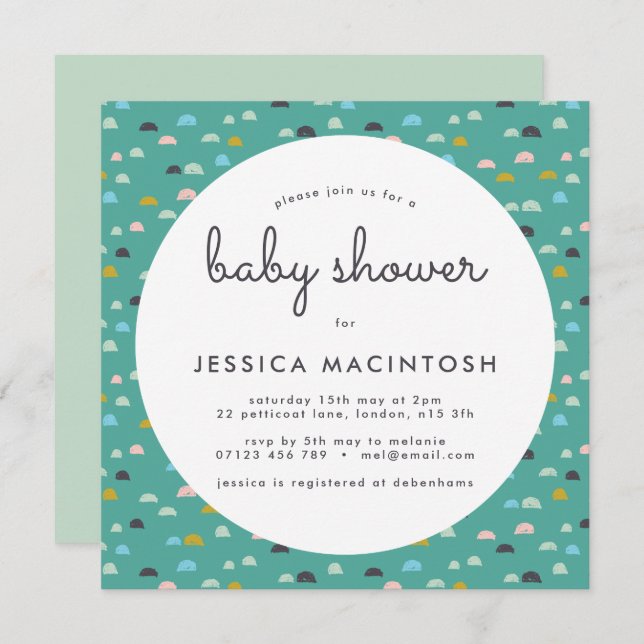 Green Square Geometric Baby Shower Invite (Front/Back)