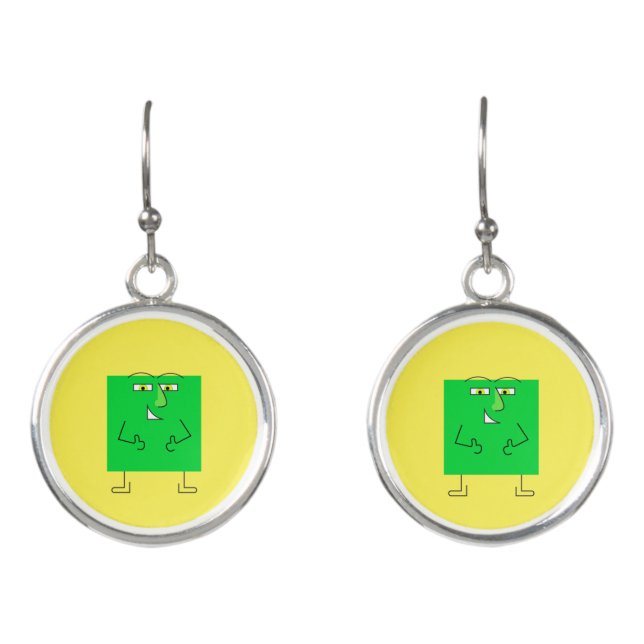 Green Square Guy Earrings (Front)