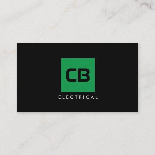 Green Square Monogram Construction Electrical Business Card
