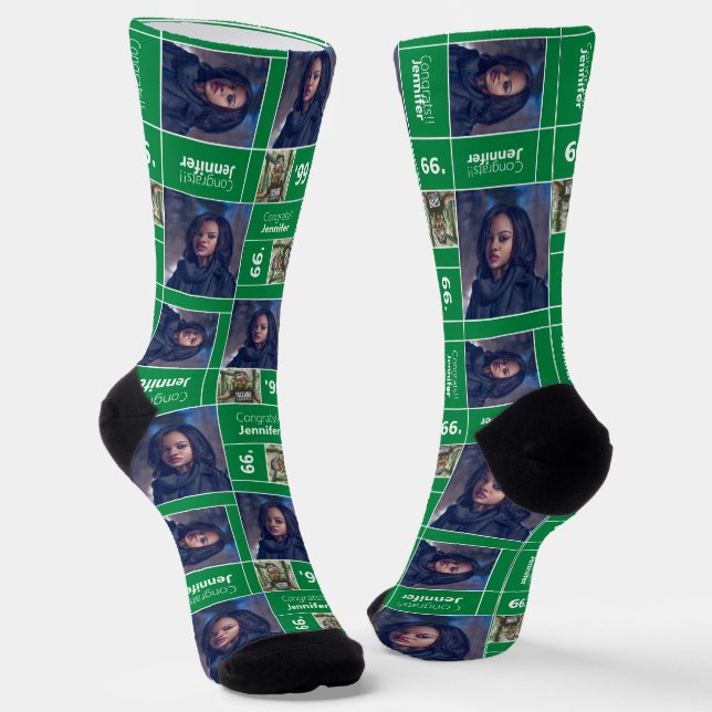 Green Square Photo Graduation Class Year Socks (Angled)