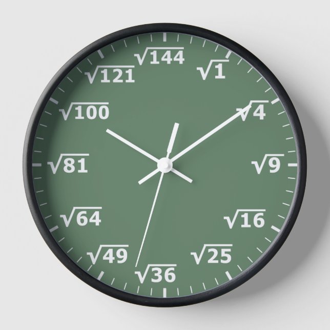Green Square Root Clock - Mathematics Math Clock (Front)