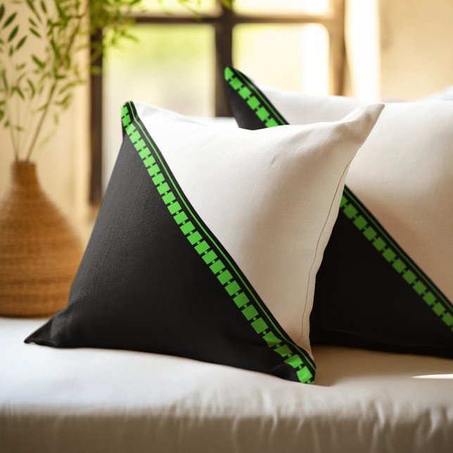 Green Squares and Circles on Black and White Throw Pillow (Creator Uploaded)