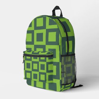 Green Squares Geometric Printed Backpack