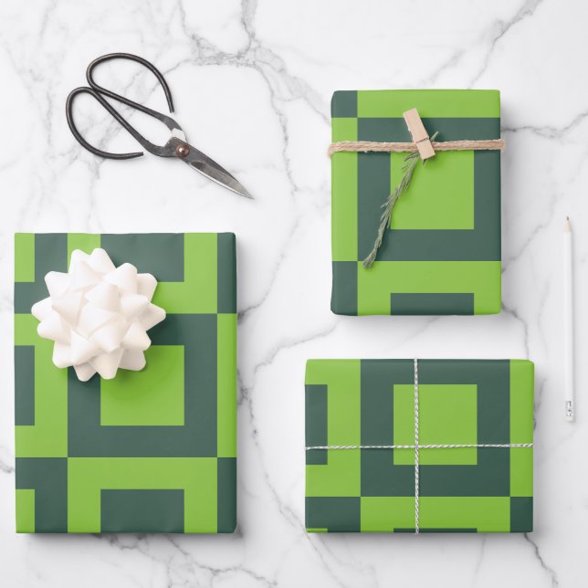 Green Squares Geometric Wrapping Paper Sheets (Front)