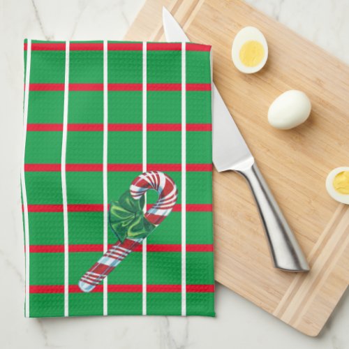 Green Squares W Red  White Lines Kitchen Towels