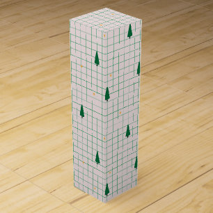 Green Squares with Christmas Trees on White Wine Box