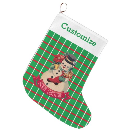 Green Squares With Red  White Christmas Stocking