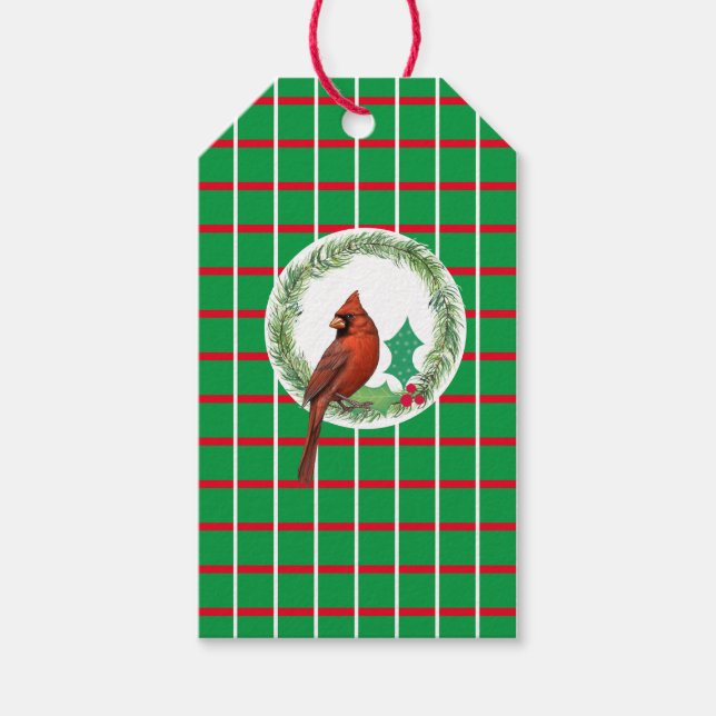 Green Squares With Red & White Lines Gift Tag (Front)