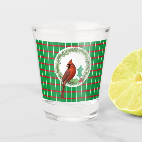 Green Squares With Red  White Lines Shot glass