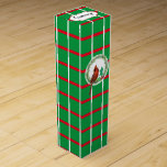 Green Squares With Red & White Lines Wine Gift Box<br><div class="desc">This wine gift box has a green background with red and white lines that form a pattern of squares. In the center there's a white circle with an evergreen wreath and Cardinal.</div>