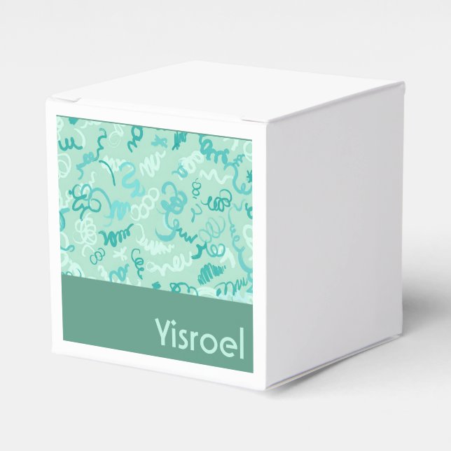 Green Squiggles upsherin favor box (Front Side)