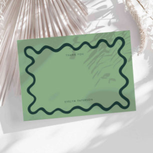 Green Squiggly Wavy Line Thank You Note Card