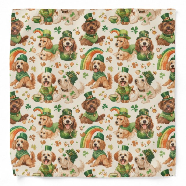 Green St. Patrick Rainbow Pot Dog Pattern Bandana (Front)
