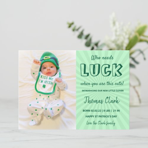 green st patricks day baby announcement photo