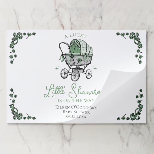 Green St Patrick's Day Baby Shower Paper Placemats (Folded)