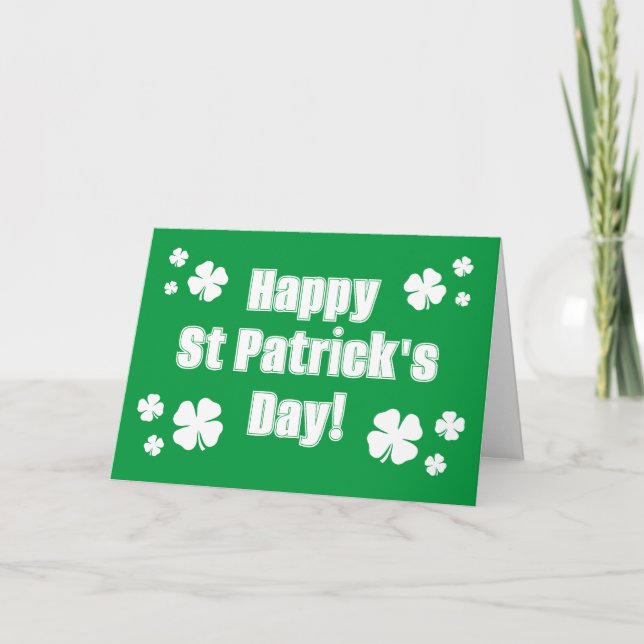 Green St Patrick's Day card with lucky clovers (Front)