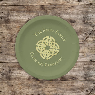 Green St. Patrick's Day Celtic Cross Custom Paper Plates