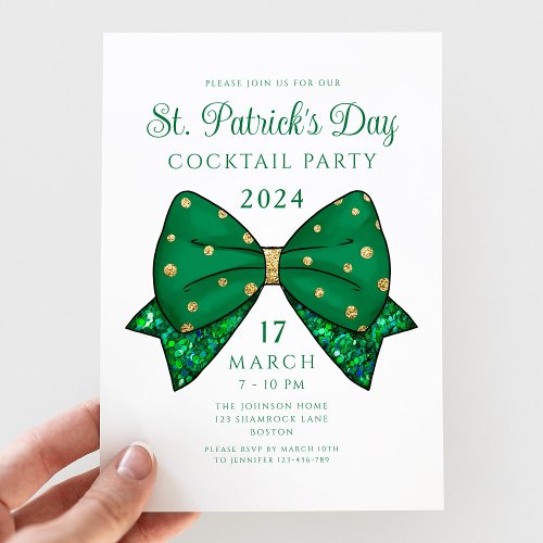 Green St Patricks Day Cocktail Party Invitation
