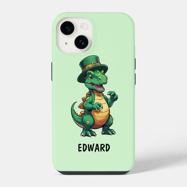 Green St Patrick's day dinosaur Iphone Case (Back)