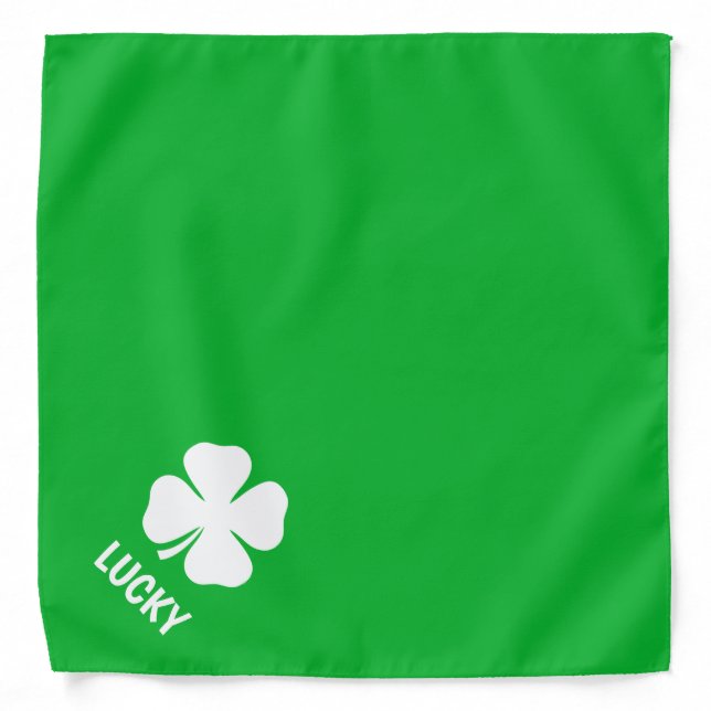 Green St Patricks Day dog bandana with shamrock (Front)