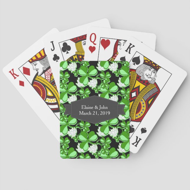 Green St. Patrick's Day Green Shamrock Ireland Poker Cards (Back)