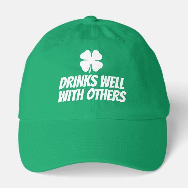 Green St Patrick's Day hat with lucky clover logo (Front)