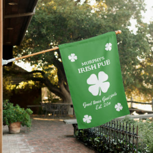 Green St Patrick's Day house flag for Irish pub