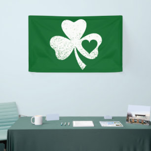 Green St Patricks Day Irish Patty's Heart Shamrock Banner