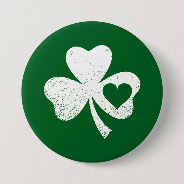 Green St Patricks Day Irish Patty's Heart Shamrock Button (Front)